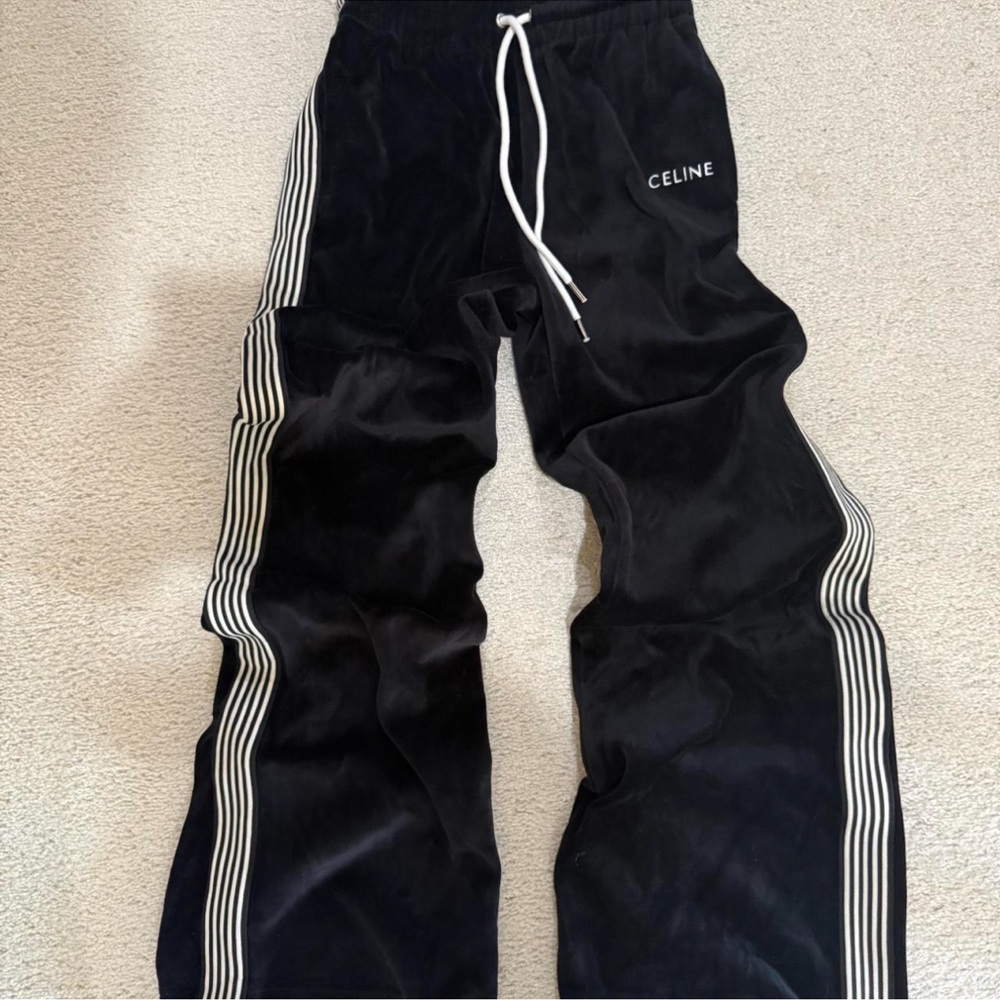 Celine Black Track Pants with White Stripes